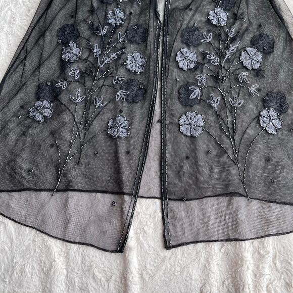 Sue Wong fur collar beaded embroidered sheer jacket duster coat cocktail floral - Picture 9 of 15